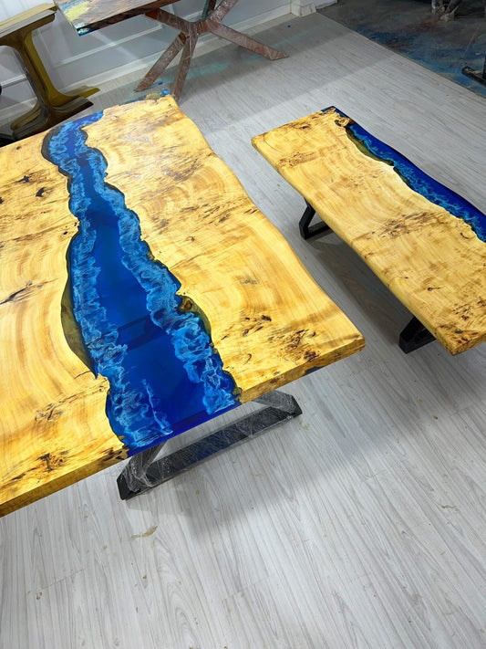 Ocean Table, Live Edge Table, River Table, Custom 68” x 36” Poplar Wood Ocean Blue Table, Epoxy River Table, Custom Order for Jon G