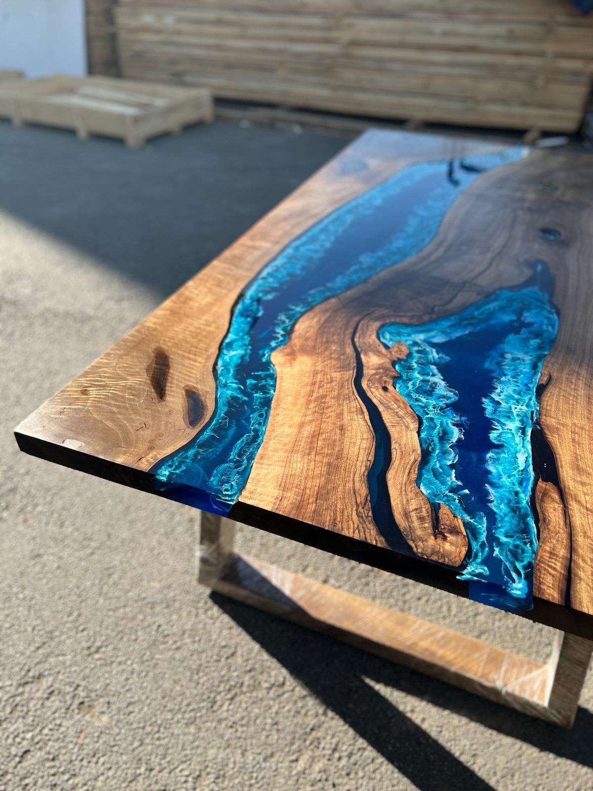 Live Edge Table, Custom 72” x 40” Walnut Wood Deep Blue and Turquoise Table, White Epoxy Table, Epoxy Resin Table, River Table, for Melissa