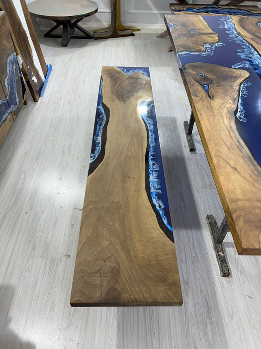 Walnut Dining Table, Live Edge Table, Custom 96” x 48” Walnut Wood Deep Blue and Turquoise, White Waves Table, Epoxy Table, for Deb&Steve