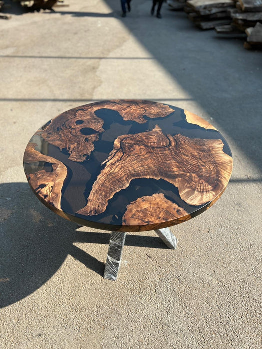 Epoxy Resin Coffee Table, Custom 40” Diameter Round Table, Aesthetic Black Epoxy Table for Mark