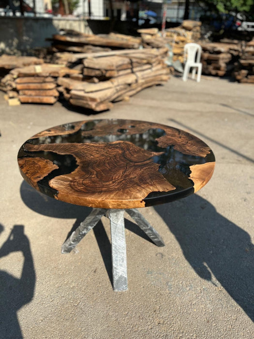 Epoxy Resin Coffee Table, Custom 40” Diameter Round Table, Aesthetic Black Epoxy Table for Mark