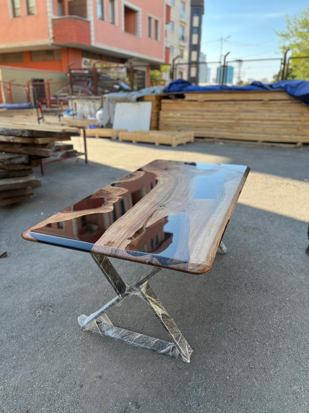 Handmade Epoxy Table, Epoxy Resin Table, Custom 72" x 36” Walnut Black Epoxy River Dining Table Order for Randol