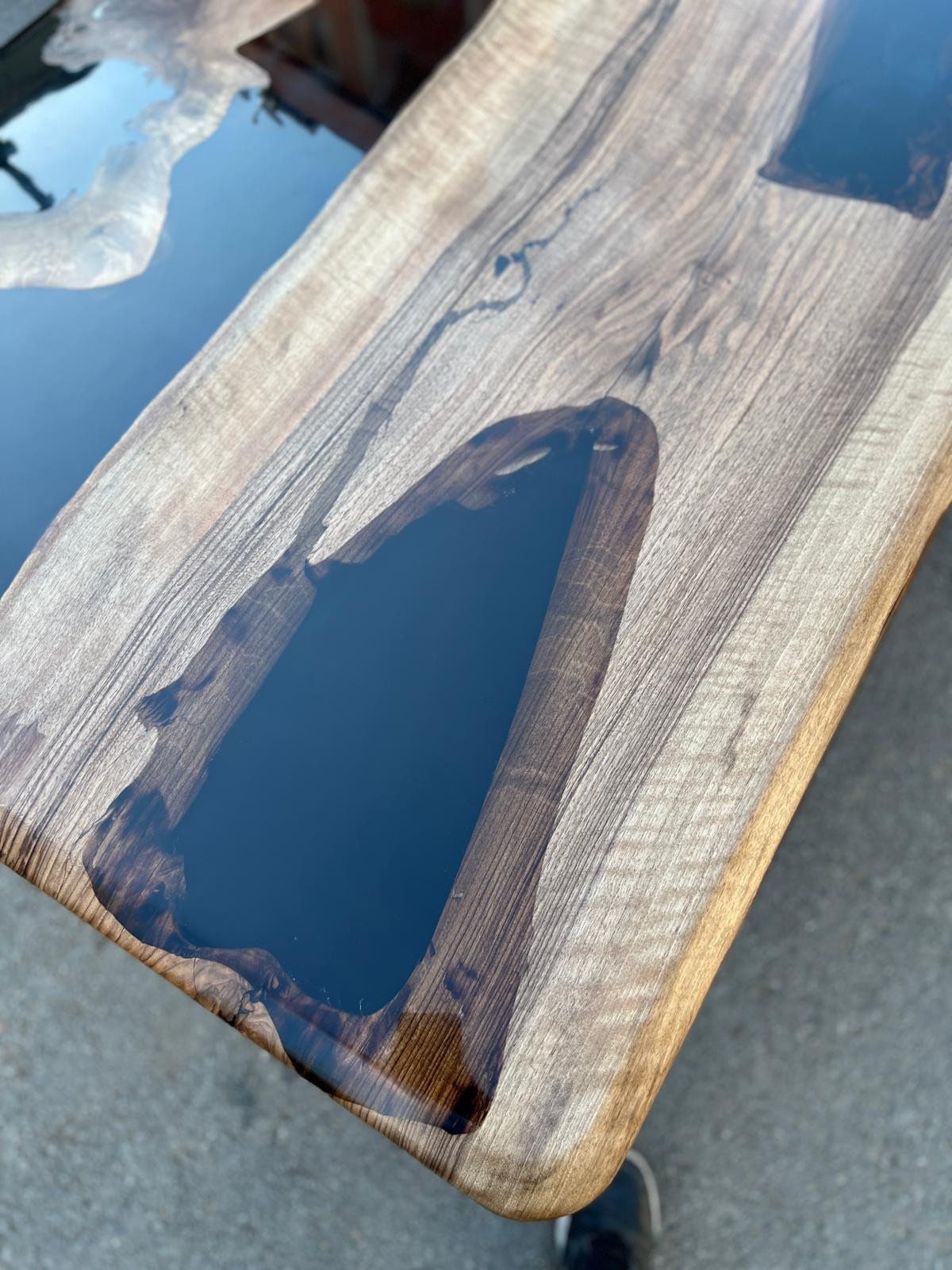 Handmade Epoxy Table, Epoxy Resin Table, Custom 72" x 36” Walnut Black Epoxy River Dining Table Order for Randol