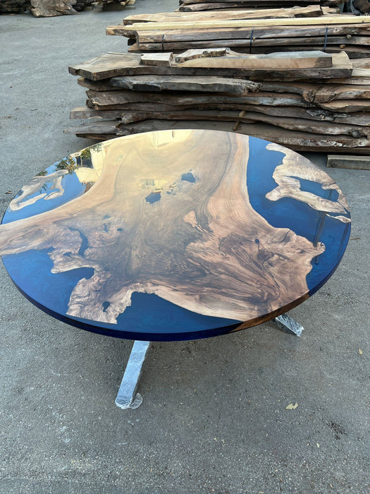 Round Dining Table, Epoxy Coffee Table, Custom 66” Round Walnut Blue, Turquoise, Green Epoxy Dining Table, Live Edge Table, Custom for Rosa