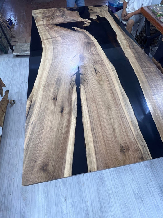 Live Edge Table, River Table, Custom 96” x 48” Walnut Black Table, Epoxy River Dining Table, Custom Order for Steve 3