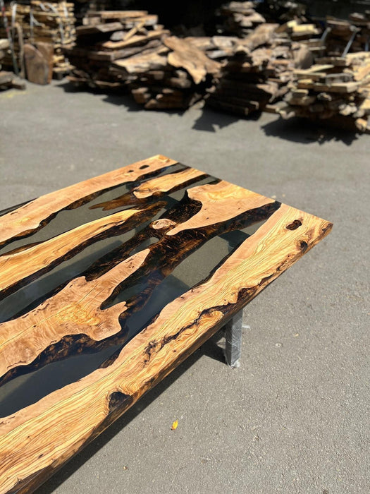 Handmade Epoxy Table, Custom 72” x 42” Olive Wood Table, Clear Epoxy Dining Table, Live Edge Table, Custom Order for Rob F