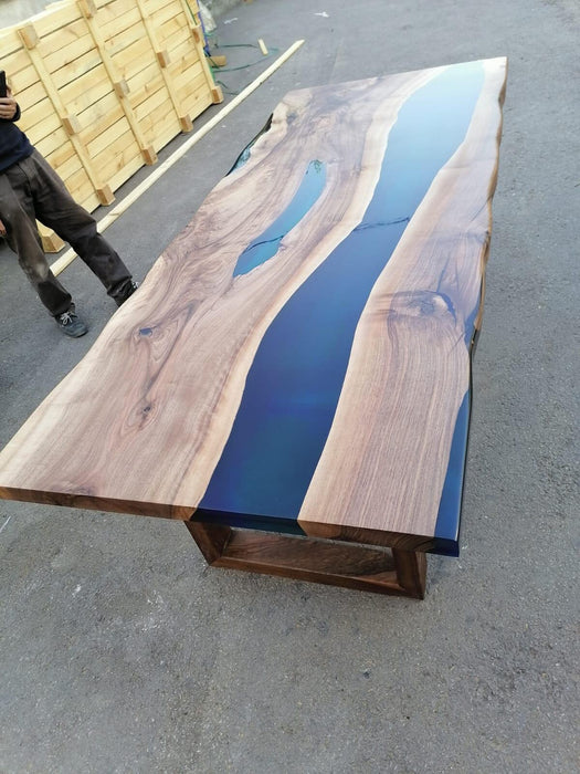 Handmade Epoxy Table, Custom 86” x 36” Walnut Blue Epoxy Table, River Dining Bench, Live Edge Table, River Table, Custom  Order for Ksenia