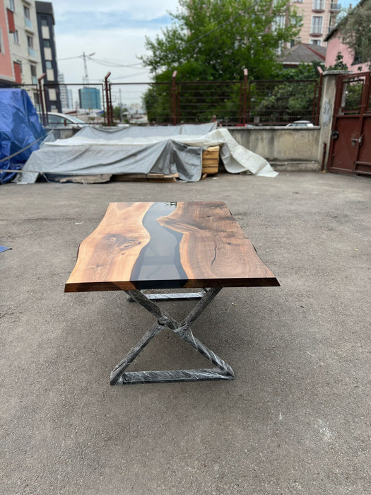 Walnut Dining Table, Epoxy Dining Table, Custom 60" x 36" Walnut Table, River Table, Smoke Gray Epoxy Table, Order for Doris S