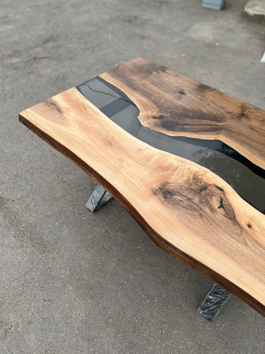 Walnut Dining Table, Epoxy Dining Table, Custom 60" x 36" Walnut Table, River Table, Smoke Gray Epoxy Table, Order for Doris S