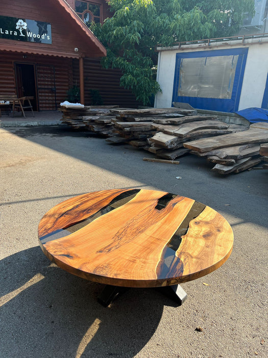 Epoxy Table, Epoxy Dining Table, Walnut Epoxy River Table, Custom 55” Round Walnut Smoke Gray Epoxy Dining Table Order