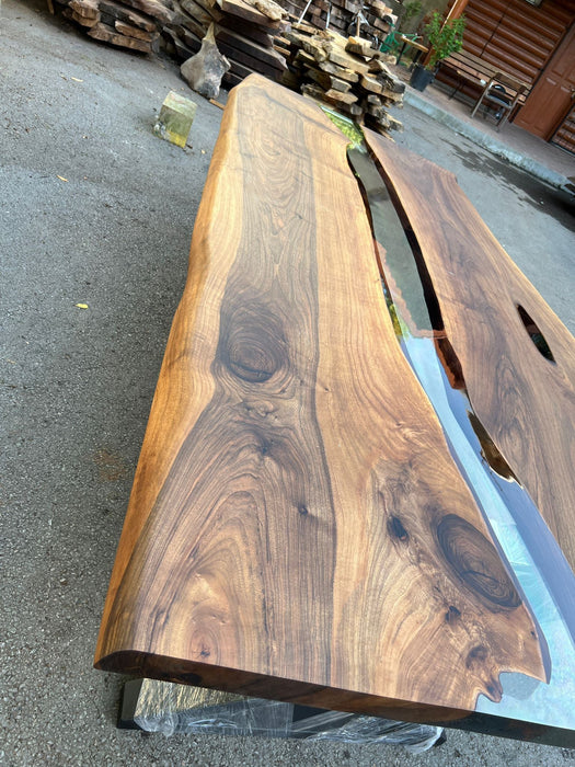 Epoxy Table, Epoxy Dining Table, Walnut Epoxy River Table, Custom 109” x 48” Walnut Clear Epoxy River Table Order for Ryan