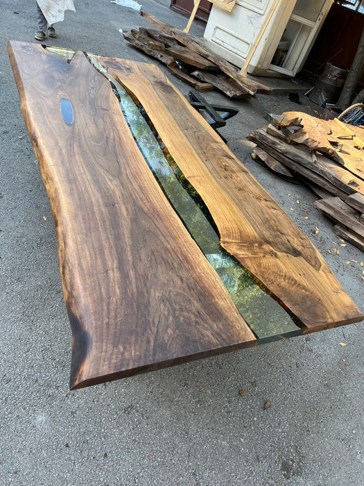 Epoxy Table, Epoxy Dining Table, Walnut Epoxy River Table, Custom 109” x 48” Walnut Clear Epoxy River Table Order for Ryan