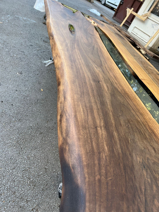 Epoxy Table, Epoxy Dining Table, Walnut Epoxy River Table, Custom 109” x 48” Walnut Clear Epoxy River Table Order for Ryan