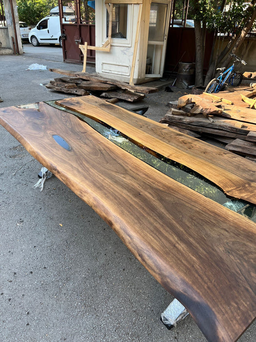 Epoxy Table, Epoxy Dining Table, Walnut Epoxy River Table, Custom 109” x 48” Walnut Clear Epoxy River Table Order for Ryan