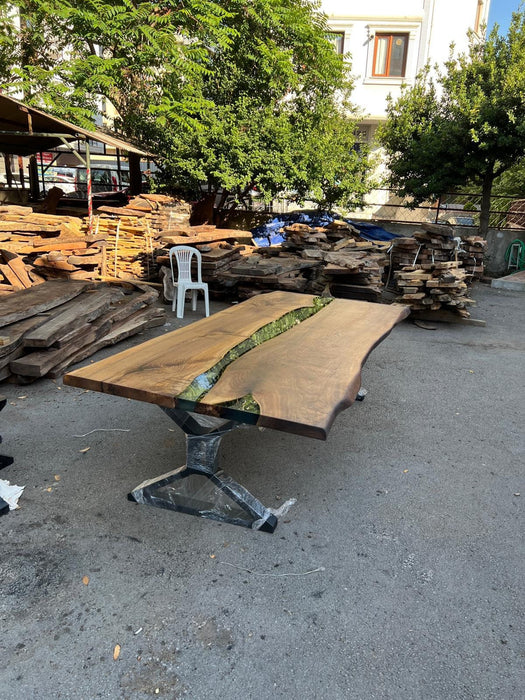 Epoxy Table, Epoxy Dining Table, Walnut Epoxy River Table, Custom 110” x 46” Walnut Clear Epoxy River Table Order for Nikki