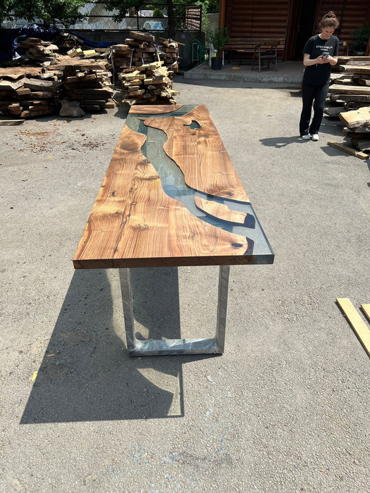 Epoxy Dining Table, Custom 115” x 30” Walnut Table, Clear Epoxy Table, River Table, Live Edge Table, Washington DC Order for Amy Tek Lake