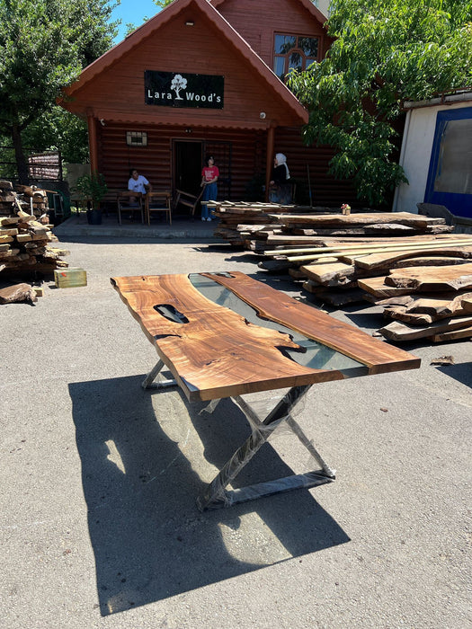 Live Edge Table, Epoxy Dining Table, Epoxy Resin Table, Custom 78” x 40” Walnut Table, Epoxy River Table, Custom Order for Gemma