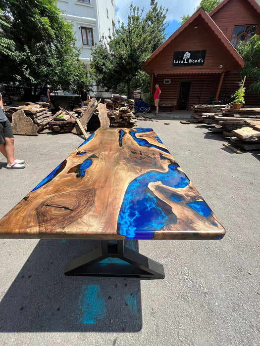 Walnut Dining Table, Custom 84” x 36” Walnut Blue Table, Epoxy Dining Table, Live Edge Table, River Table, Custom Order for Jeramy