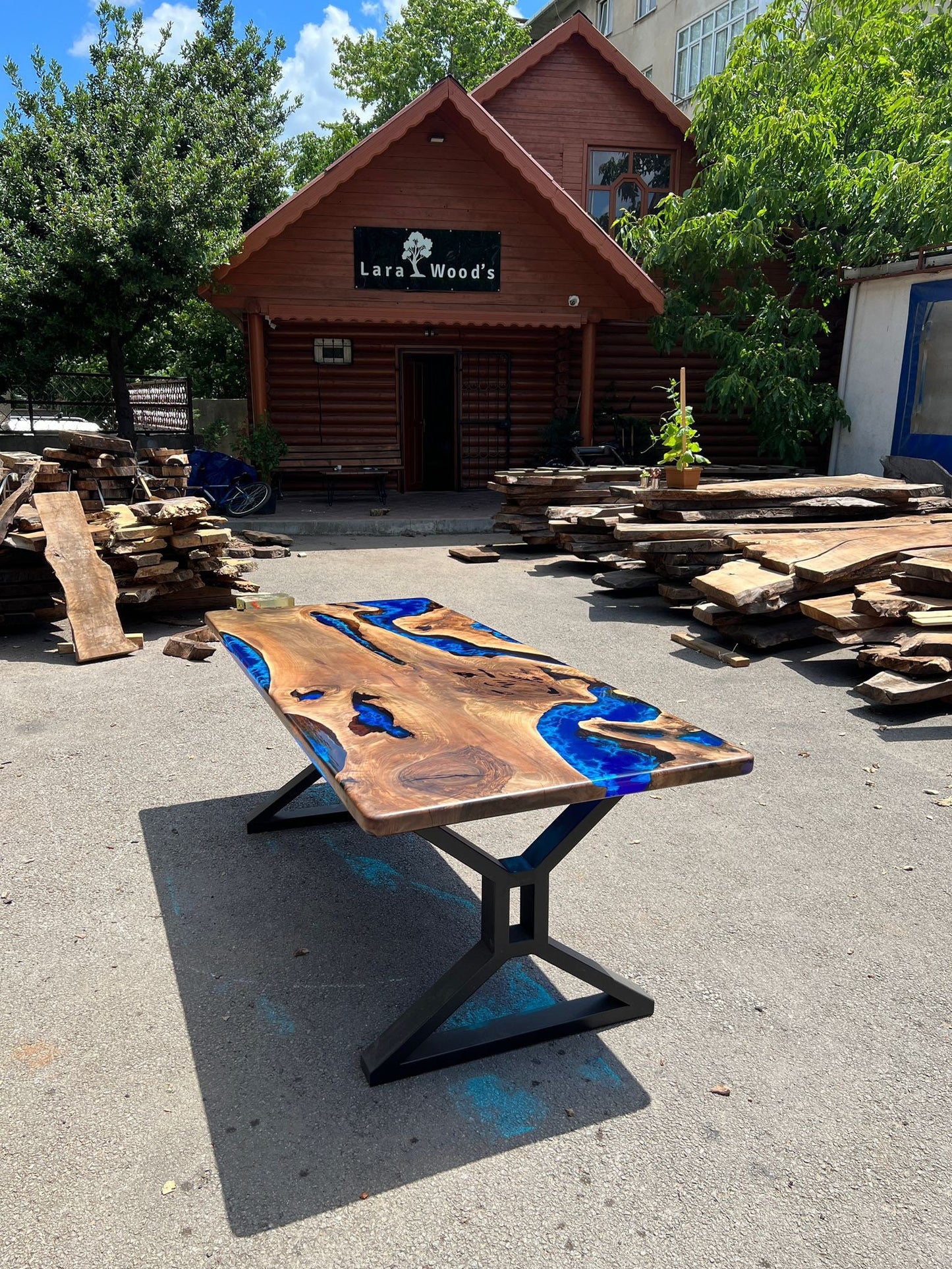 Walnut Dining Table, Custom 84” x 36” Walnut Blue Table, Epoxy Dining Table, Live Edge Table, River Table, Custom Order for Jeramy