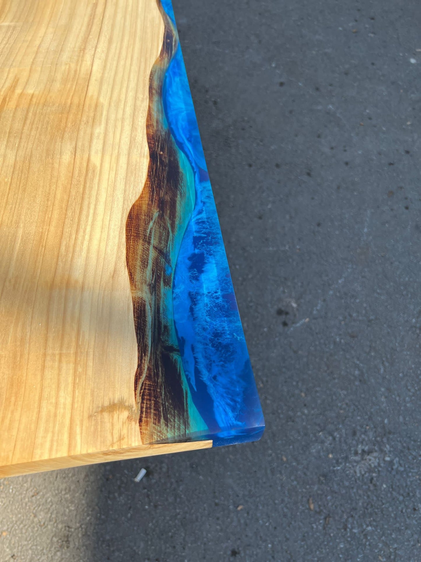 Epoxy Dining Table, Live Edge Table, Custom 79” x 44” Poplar Wood Blue, Turquoise and White Waves Epoxy River Dining Table, Order for Laurel