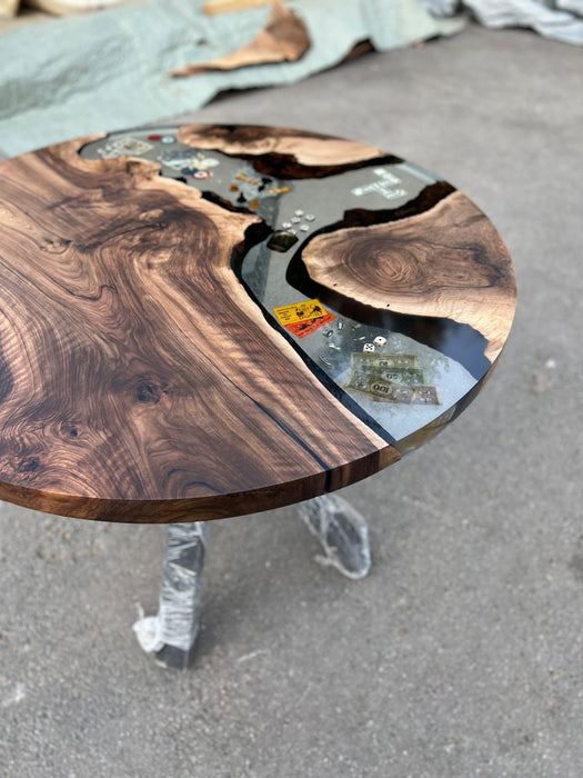 Walnut Round Epoxy Game Table, Walnut Epoxy Gamble Table, Custom 42" Epoxy Resin Poker Table Order for Kristyn Constance, Aquarium