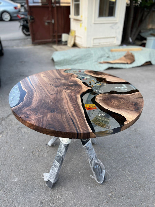 Walnut Round Epoxy Game Table, Walnut Epoxy Gamble Table, Custom 42" Epoxy Resin Poker Table Order for Kristyn Constance, Aquarium