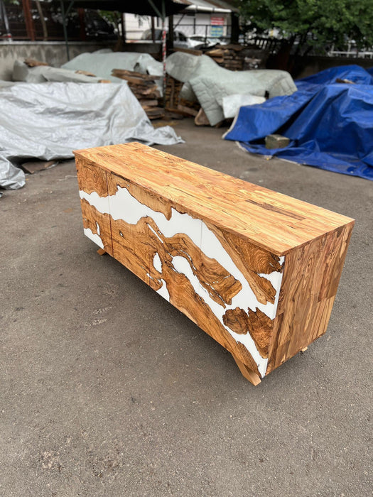 Made to Order Custom Credenza, 72” x 20” x 32” Olive Wood White Epoxy Resin Credenza, Olive Epoxy Credenza, Epoxy Buffet for Marlene