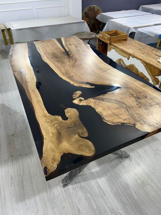 Live Edge Table, River Table, Custom 96” x 48” Walnut Black Table, Epoxy River Dining Table, Custom Order for Steve 3