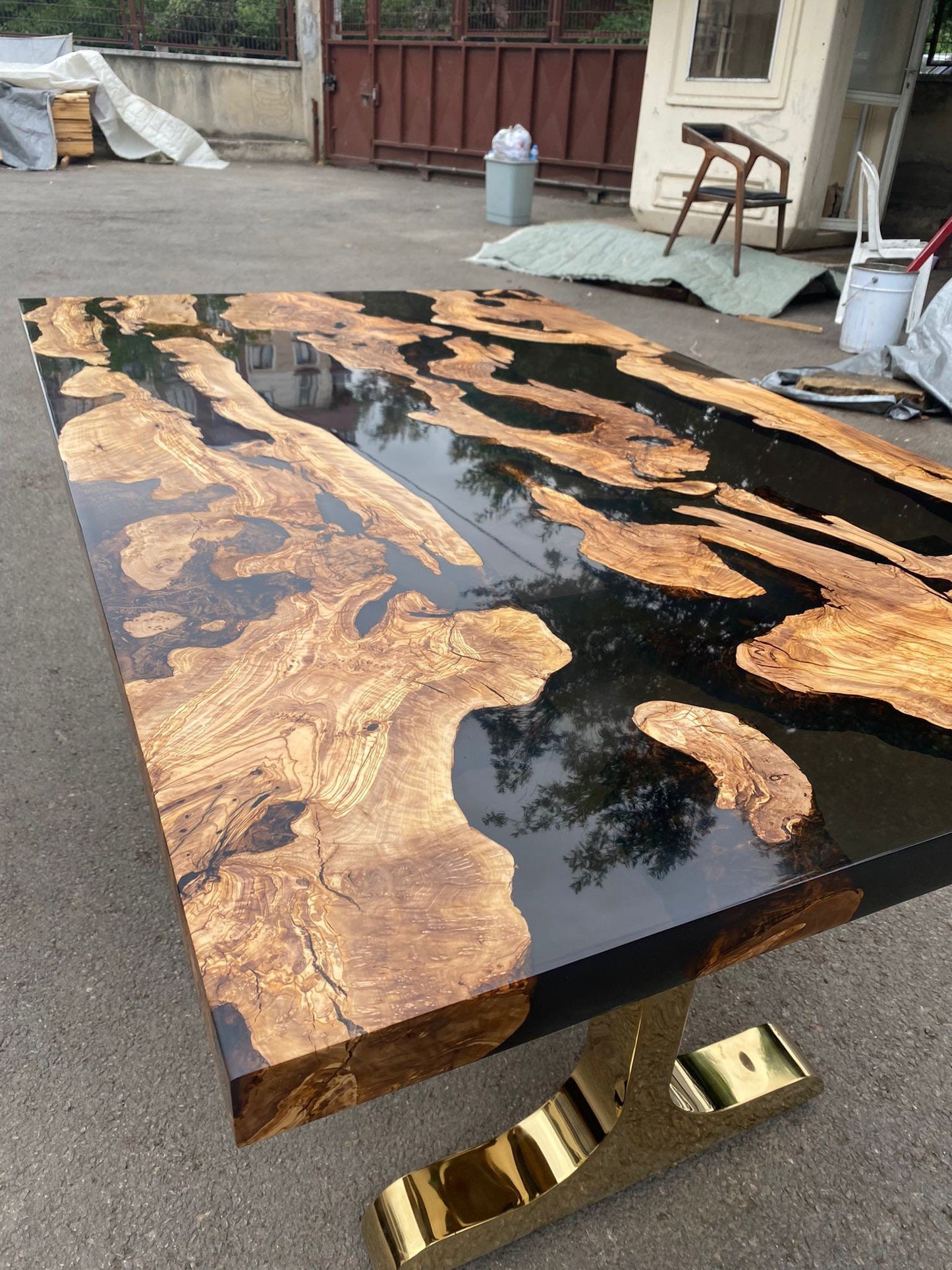 Resin Epoxy Table, Epoxy Table, Epoxy Dining Table, Custom 60” x 36” Olive Table, Smoke Gray Epoxy River Table, Custom Order for Austin