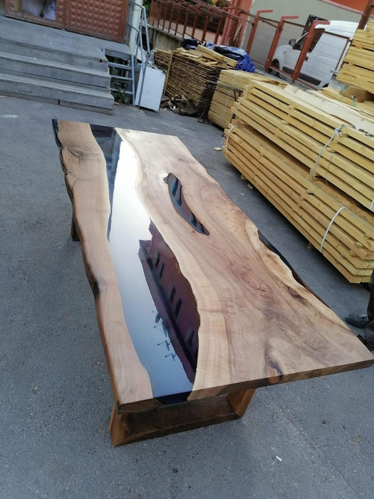 Handmade Epoxy Table, Custom 86” x 36” Walnut Blue Epoxy Table, River Dining Bench, Live Edge Table, River Table, Custom  Order for Ksenia