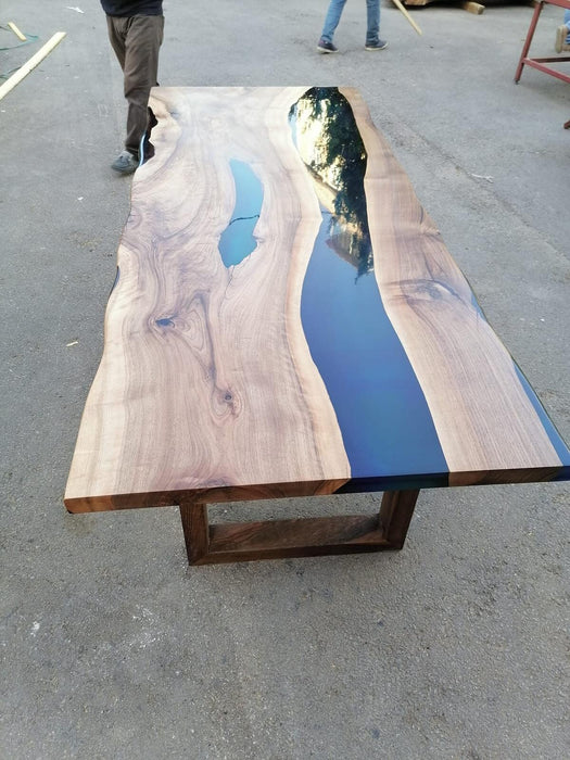 Handmade Epoxy Table, Custom 86” x 36” Walnut Blue Epoxy Table, River Dining Bench, Live Edge Table, River Table, Custom  Order for Ksenia