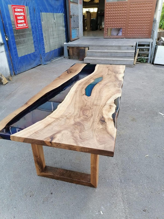 Handmade Epoxy Table, Custom 86” x 36” Walnut Blue Epoxy Table, River Dining Bench, Live Edge Table, River Table, Custom  Order for Ksenia