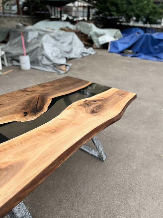 Walnut Dining Table, Epoxy Dining Table, Custom 60" x 36" Walnut Table, River Table, Smoke Gray Epoxy Table, Order for Doris S