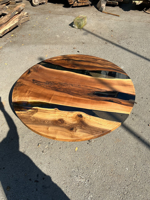 Epoxy Table, Epoxy Dining Table, Walnut Epoxy River Table, Custom 55” Round Walnut Smoke Gray Epoxy Dining Table Order