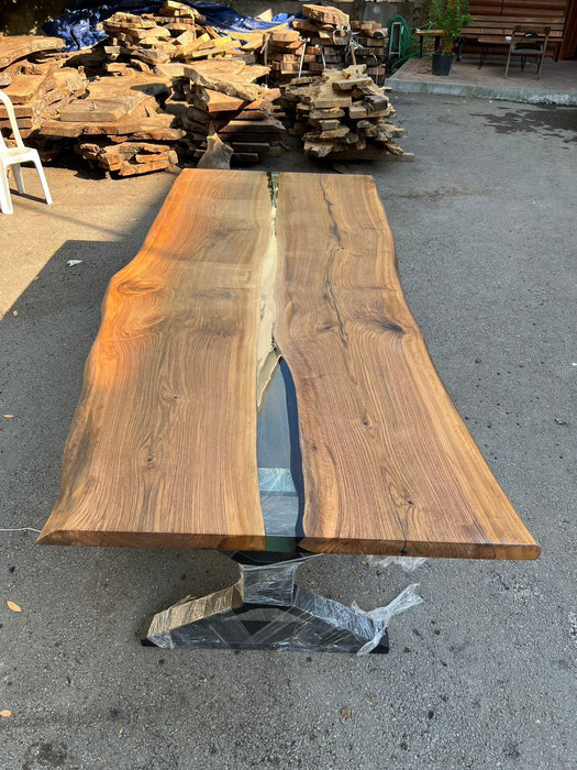 READY TO SHIP Epoxy Table, Epoxy Dining Table, Walnut Epoxy River Table, Custom 110” x 47” Walnut Clear Epoxy River Table Order