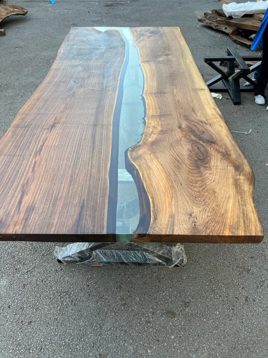 Epoxy Table, Epoxy Dining Table, Walnut Epoxy River Table, Custom 110” x 46” Walnut Clear Epoxy River Table Order for Nikki