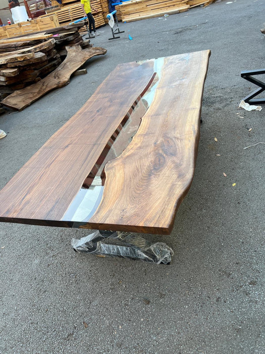 Epoxy Table, Epoxy Dining Table, Walnut Epoxy River Table, Custom 110” x 46” Walnut Clear Epoxy River Table Order for Nikki