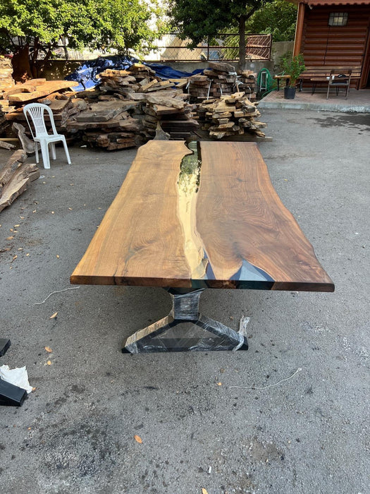 Epoxy Table, Epoxy Dining Table, Walnut Epoxy River Table, Custom 110” x 46” Walnut Clear Epoxy River Table Order for Nikki