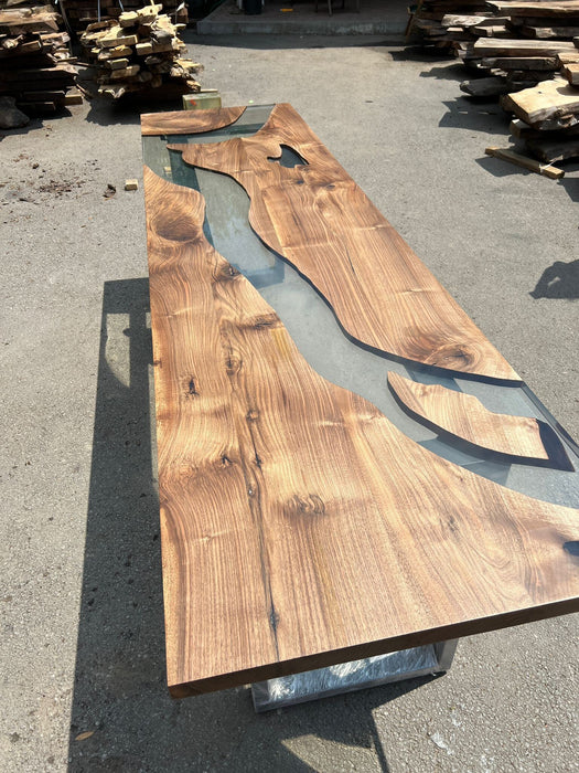 Epoxy Dining Table, Custom 115” x 30” Walnut Table, Clear Epoxy Table, River Table, Live Edge Table, Washington DC Order for Amy Tek Lake