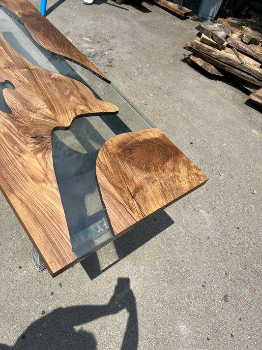 Epoxy Dining Table, Custom 115” x 30” Walnut Table, Clear Epoxy Table, River Table, Live Edge Table, Washington DC Order for Amy Tek Lake