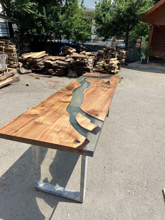 Epoxy Dining Table, Custom 115” x 30” Walnut Table, Clear Epoxy Table, River Table, Live Edge Table, Washington DC Order for Amy Tek Lake