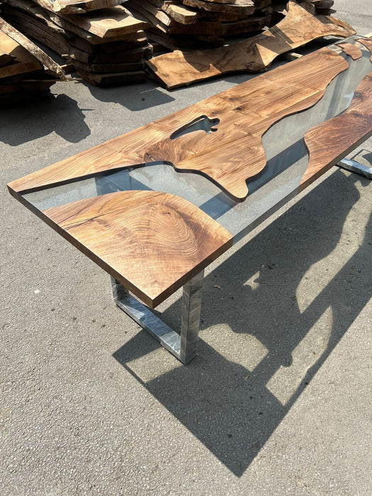 Epoxy Dining Table, Custom 115” x 30” Walnut Table, Clear Epoxy Table, River Table, Live Edge Table, Washington DC Order for Amy Tek Lake