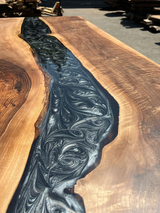 Epoxy Table, Epoxy Resin Table, Custom 90” x 40”Dining Table, Walnut Wood Metallic Gray Table, Epoxy Table, Order for Kristina