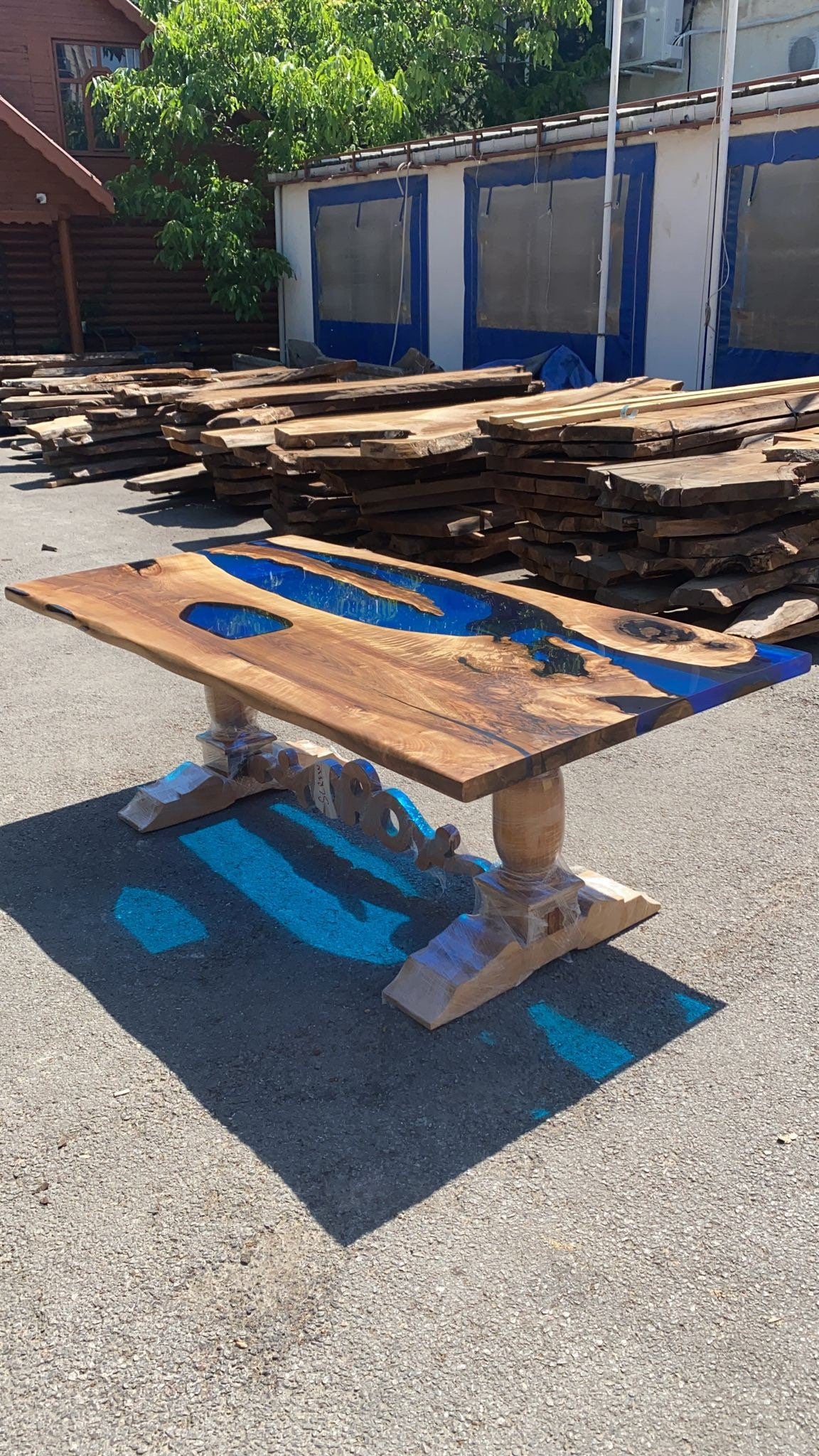 Handmade Epoxy Table, Epoxy Table, Epoxy Dining Table, Custom 84” x 42” Walnut Transparent Sky Blue Dining Table, Custom Order for Brian P