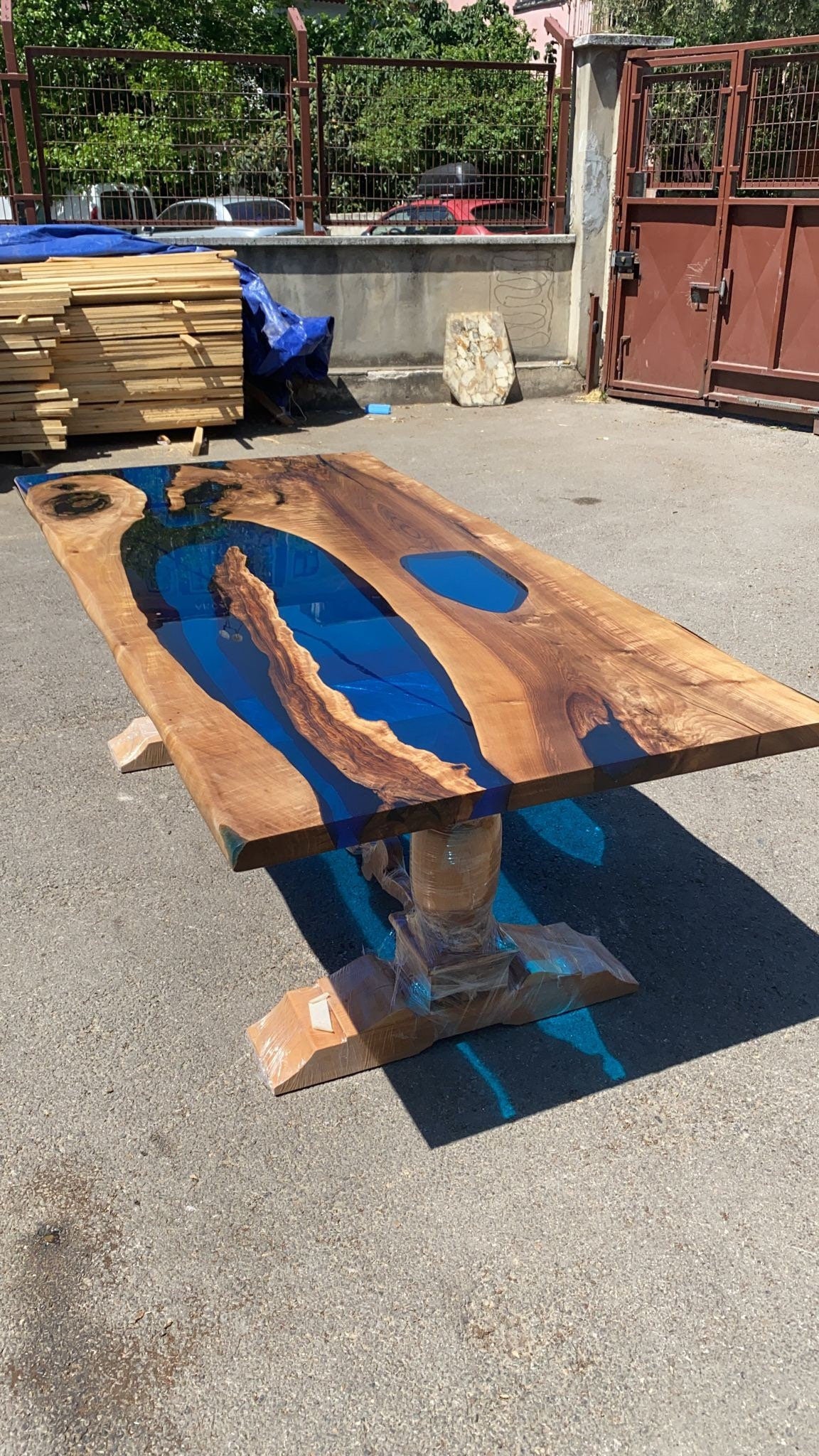 Handmade Epoxy Table, Epoxy Table, Epoxy Dining Table, Custom 84” x 42” Walnut Transparent Sky Blue Dining Table, Custom Order for Brian P