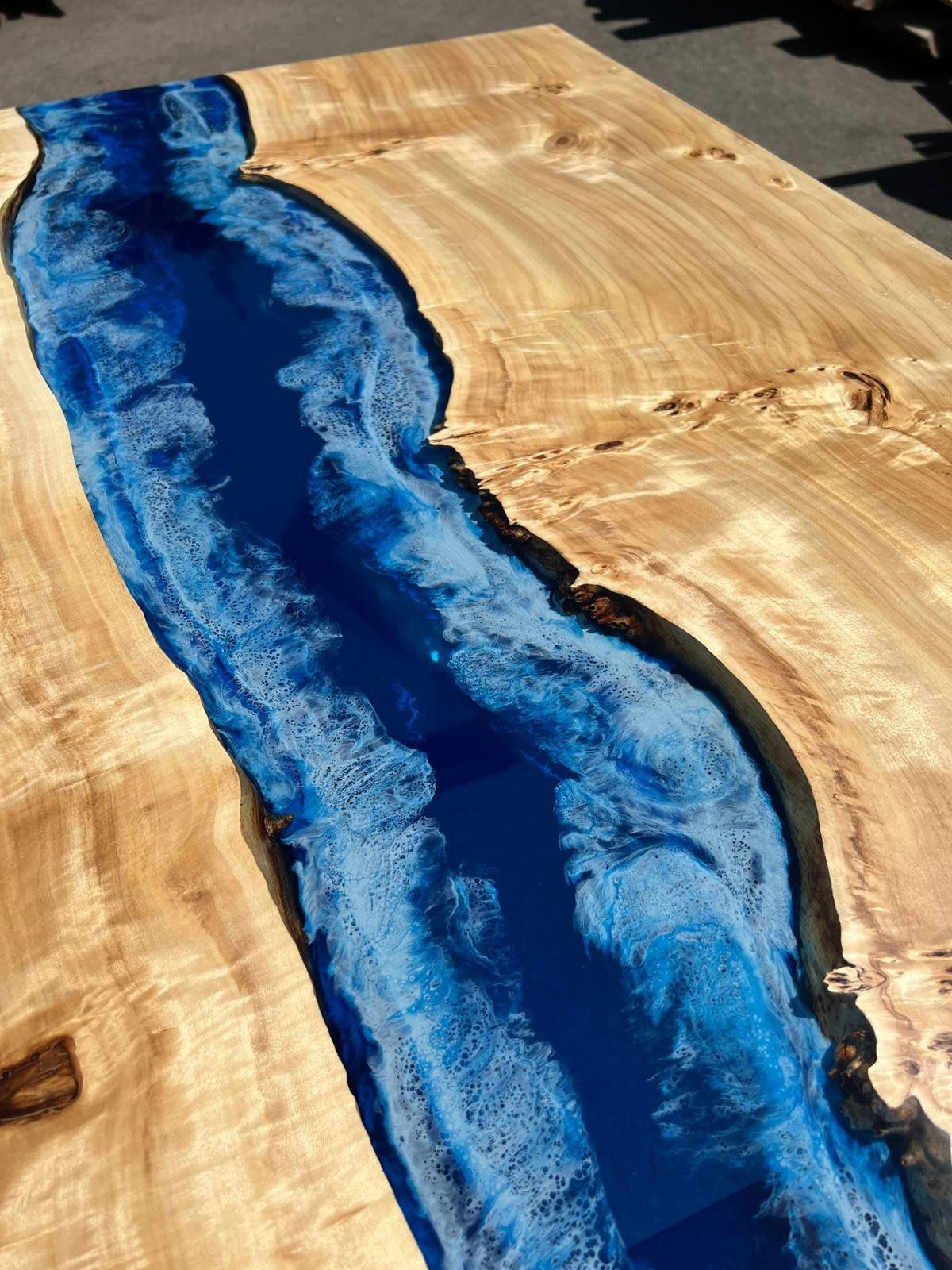 Ocean Table, Poplar Table, Custom 54” x 36” Poplar Ocean Blue, Turquoise White Waves Table, Epoxy River Dining Table Order for Jaime