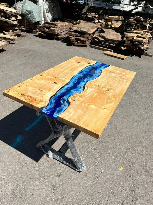Ocean Table, Poplar Table, Custom 54” x 36” Poplar Ocean Blue, Turquoise White Waves Table, Epoxy River Dining Table Order for Jaime