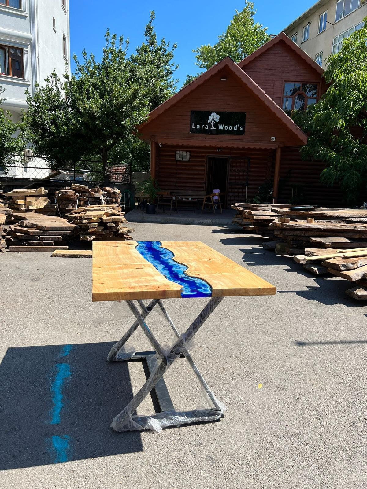 Ocean Table, Poplar Table, Custom 54” x 36” Poplar Ocean Blue, Turquoise White Waves Table, Epoxy River Dining Table Order for Jaime