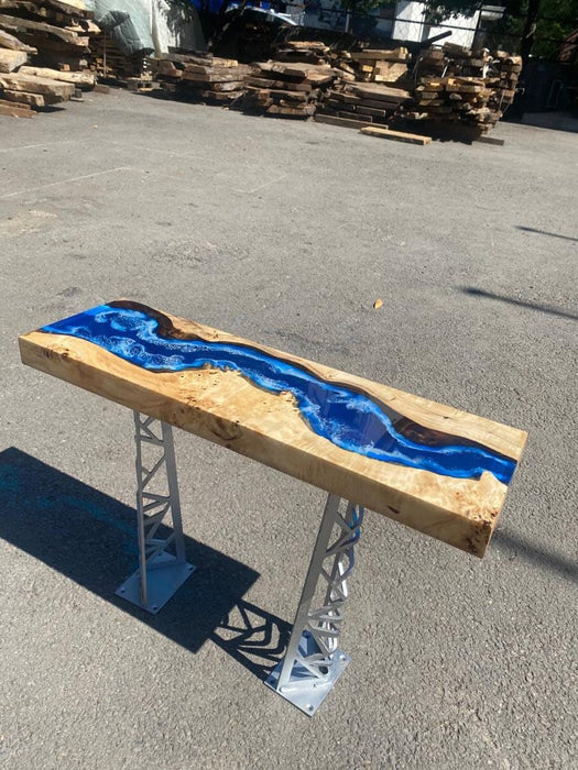 Ocean Table, Poplar Table, Custom 20” x 20” Poplar Ocean Blue, Turquoise White Waves Table, Epoxy River Dining Table Order for Jaime