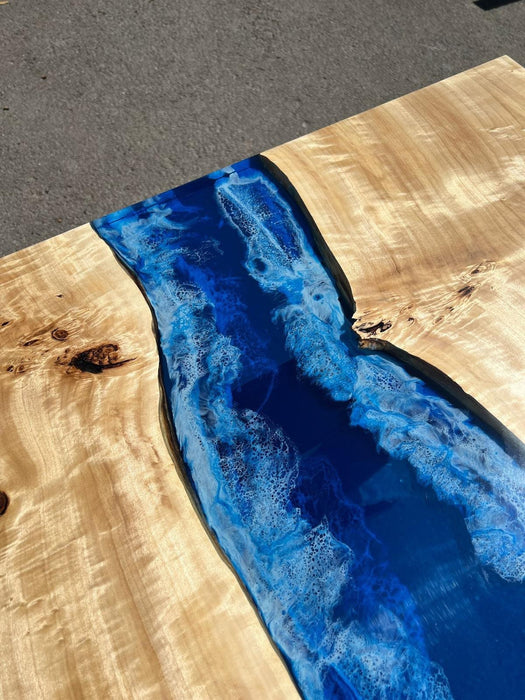 Ocean Table, Poplar Table, Custom 20” x 20” Poplar Ocean Blue, Turquoise White Waves Table, Epoxy River Dining Table Order for Jaime